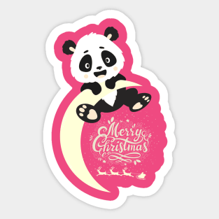 Cute panda Waiting for santa claus on the Moon Sticker